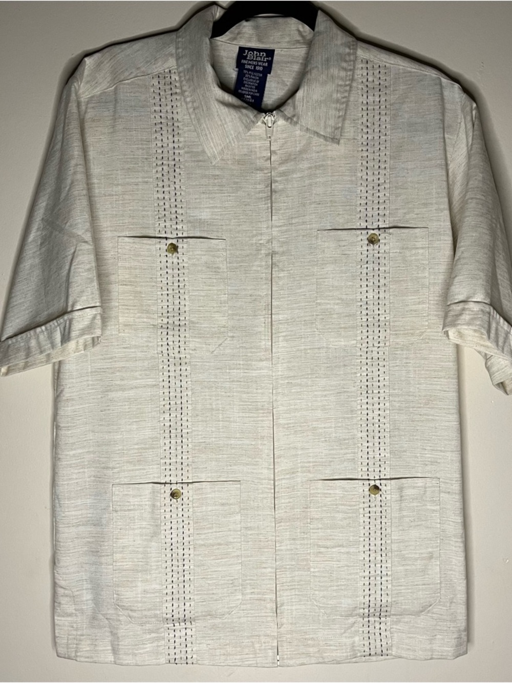 John Ashford Beige Short-Sleeve Guayabera Zip Shirt